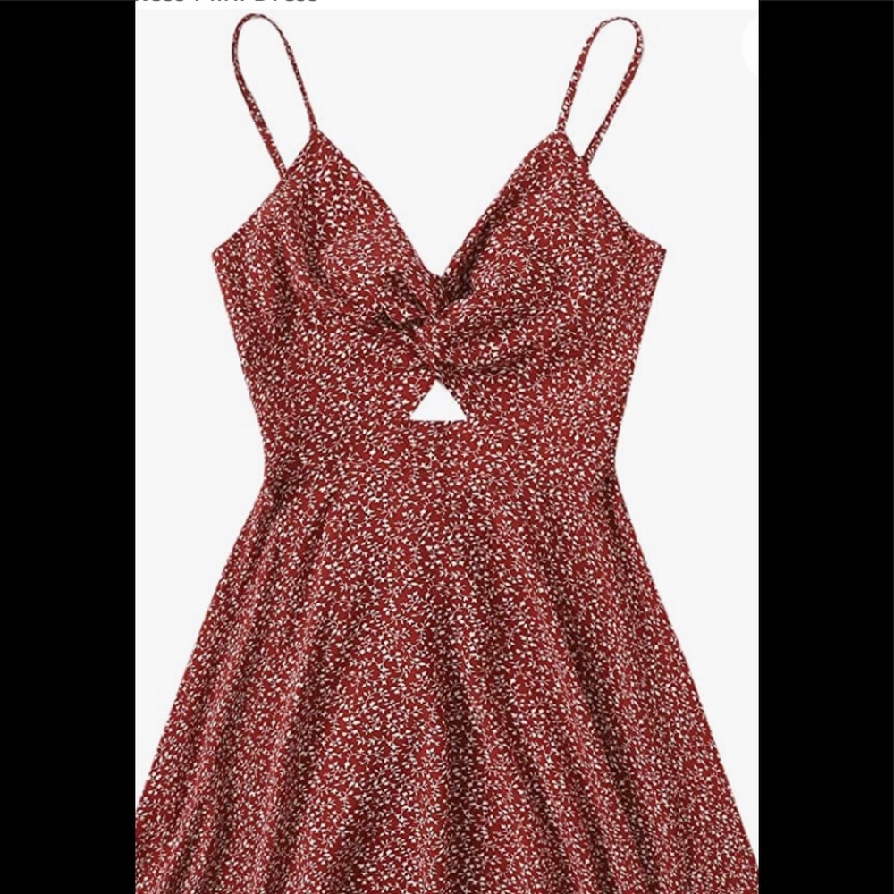 Women's Floral Print V Neck Cut Out Spaghetti Straps Sleeveless Mini Dress